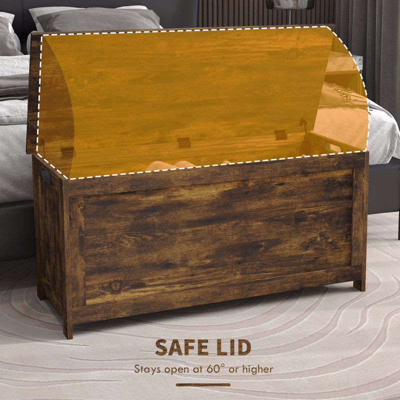 39.4" Storage Chest W/ 2 Safety Hinges, Wooden Box, Brown