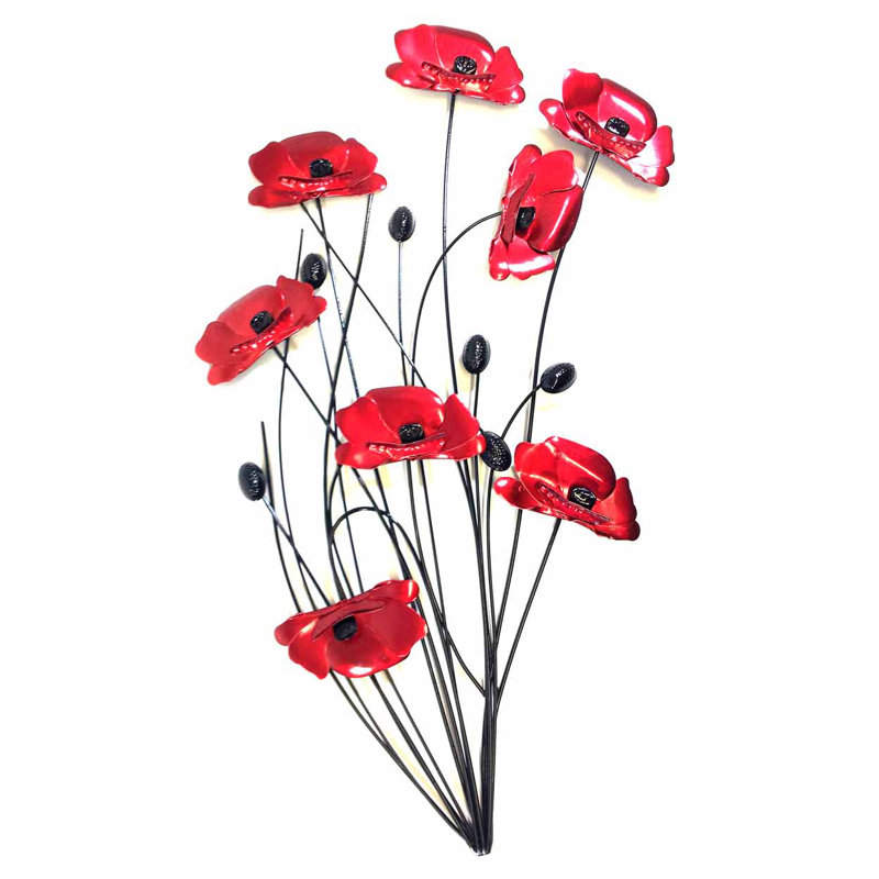 Poppy Handmade Plants & Flowers Wall Decor on Metal, Red