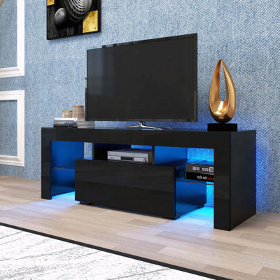 Black TV Stand with RGB LED Lights