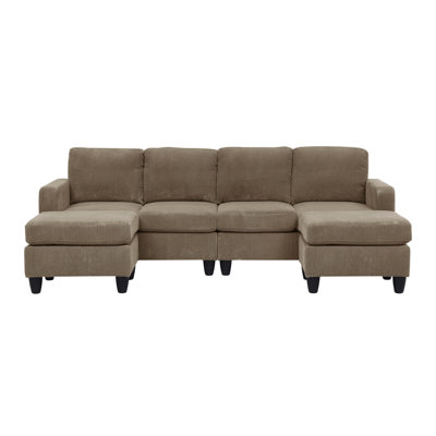 6 - Seat Modular Corduroy Sectional With In Camel Colorway Soft Textured Fabric, Design For Versatile Arrangement, Removable Cushions, Neutral Taupe Interior Match, 53 Depth, 101 Width, 34.5 Height,