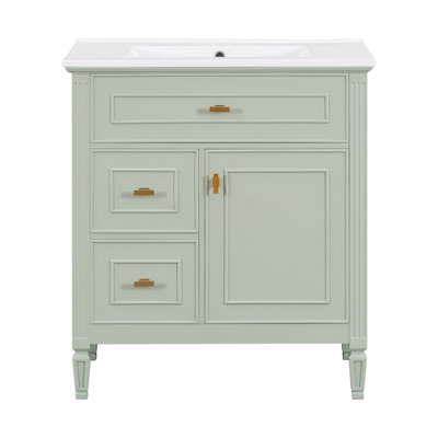 30" Bathroom Vanity with Sink, Bathroom Vanity Cabinet with One Flip Drawer and Two Drawers, Adjustable Shelf