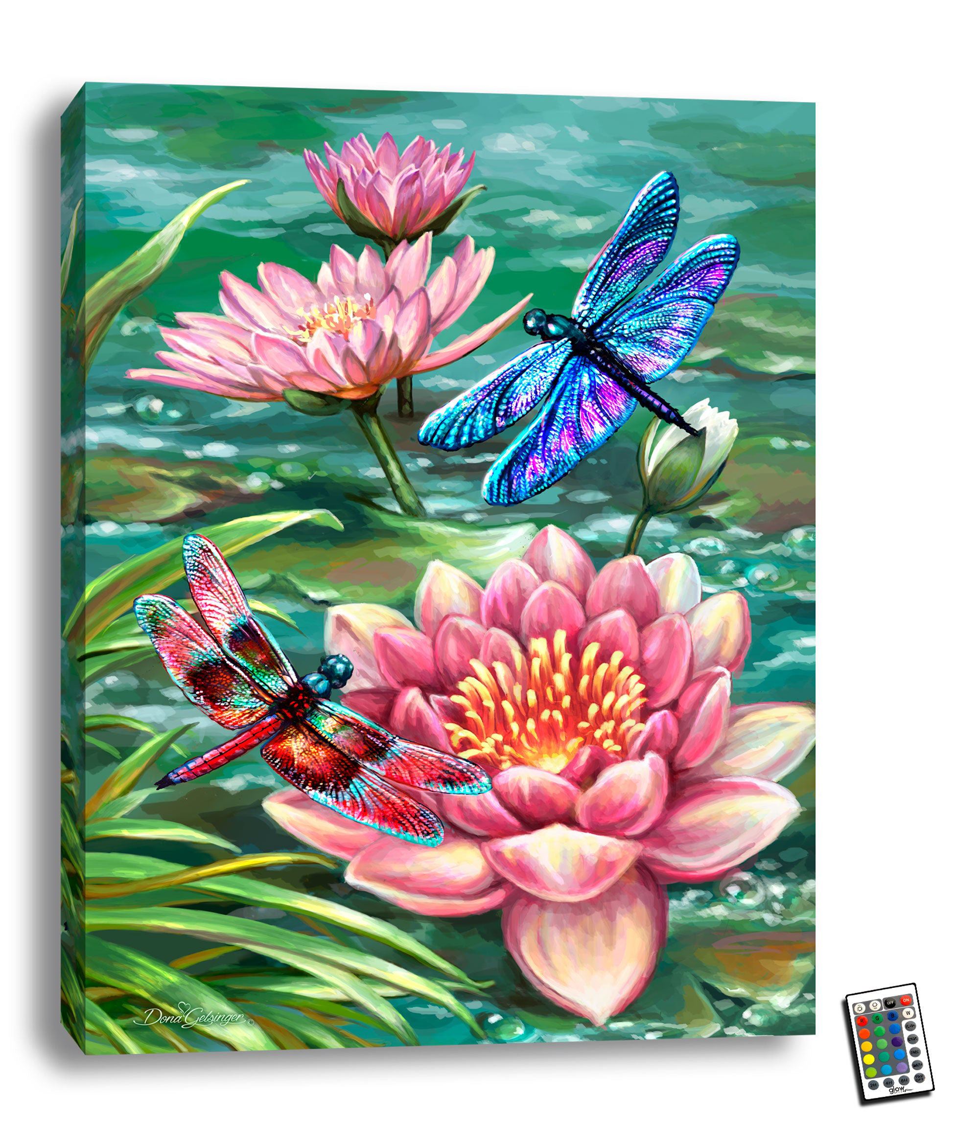 Glow Decor Dragonflies and Water Lilies 18x24 Fully Illuminated ...