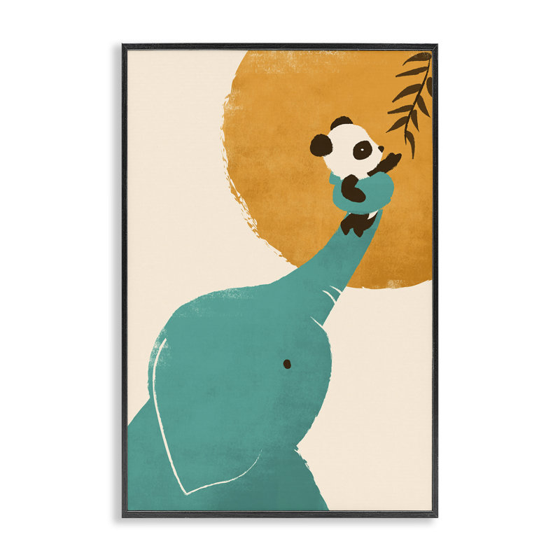 «Elephant & Panda Friends», estampe numérique par Jay Fleck, H 18 po x l 12 po, Giclée encadrée noir minuit