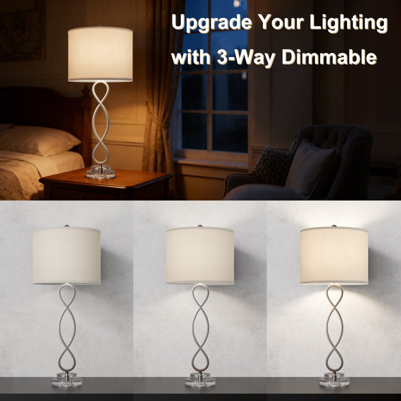 Hallye 30.25" Tall Crystal Metal Table Lamp Set - MCM Mid Century Vintage Modern Funky Accent Table Lamps for Bedroom Bedside/Nightstand, Living Room & Desk