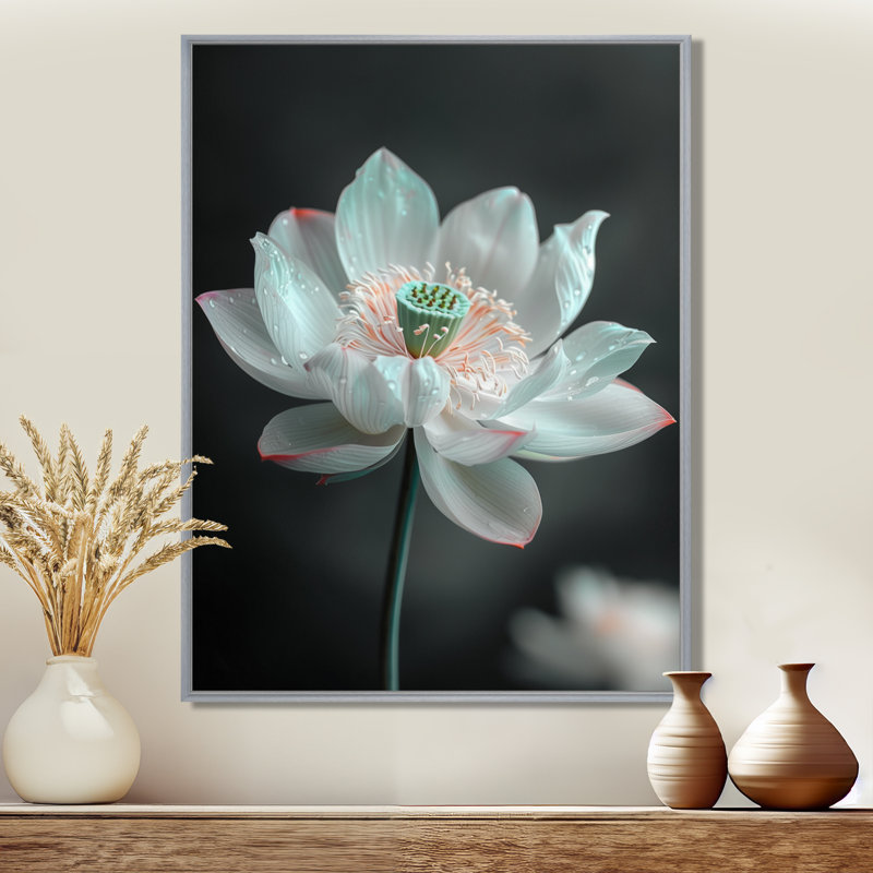«White Crystal Lotus Garden Oasis», art mural Lotus, Encadrement argenté, H 24 po x l 32 po