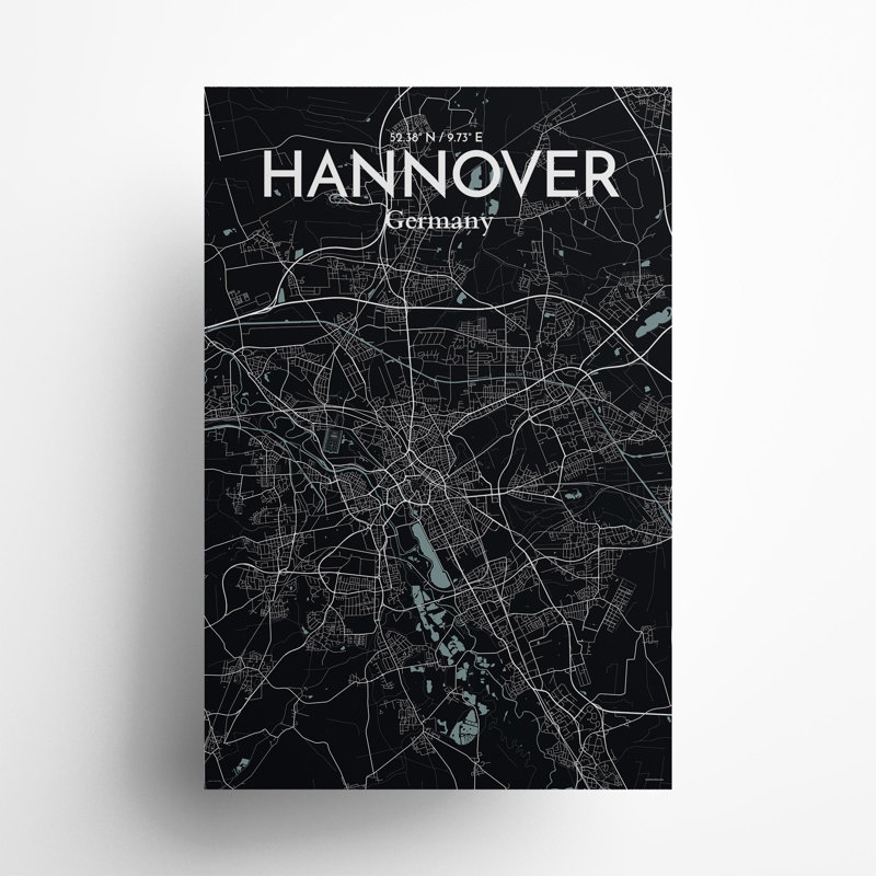 Hannover City Map in Midnight 1 Piece Wall Art, 36cm H x 24cm W x 0.05cm D