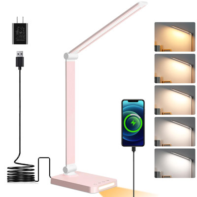 Lampe de bureau à DEL avec ports USB, lampes de bureau tactiles pour le bureau à domicile avec 5 modes de couleur, 3 lumières de bureau à luminosité avec petite veilleuse, lampe de table de lecture pour la table de chevet (avec adaptateur)