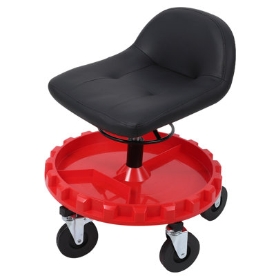 Rolling Backrest Garage Mechanic Stool, 136kg Heavy Duty Adjustable Workshop Seat with Tool Tray & 12.7cm Swivel Castors for DIY Auto Work