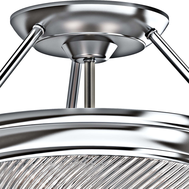 Plafonnier semi-encastré 3 lumières en nickel brossé Ermie l 15 po avec abat-jour en verre transparent prismatique