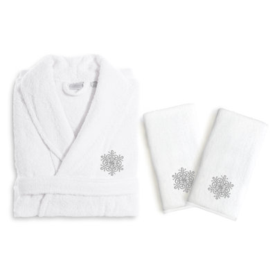Snow Flake Terry Cloth Gender Neutral Bathrobe with Pockets and Hood for Kids
