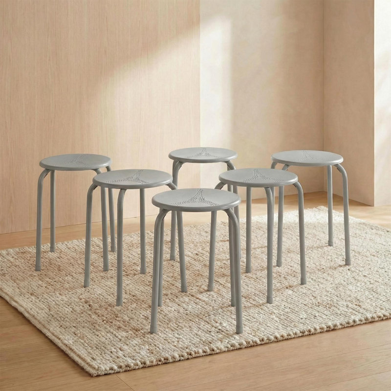 Ensemble de 4 tabourets empilables en métal, siège rond avec motif de tour Eiffel, chaises empilables portables, capacité de 200 lb, sans assemblage, pour salle de classe
