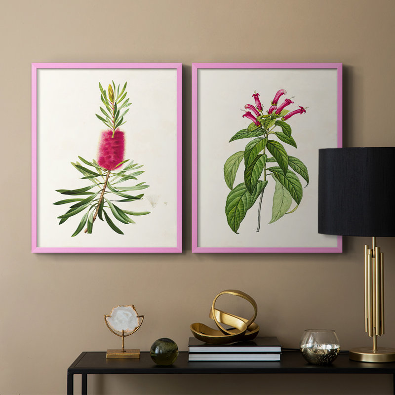 «Pretty Pink Botanicals VII», reproduction encadrée de qualité supérieure - prête à être accrochée - aucun clou requis - aucun clou requis