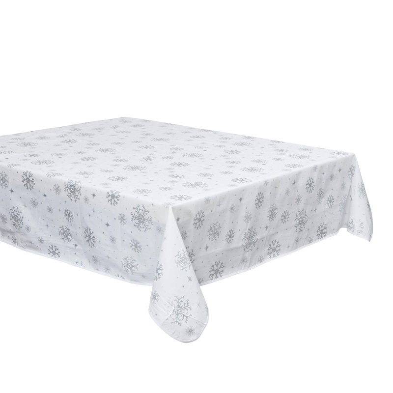 PVC Tablecloth Set of 2 - Joyful Holiday Expressions Gold & Silver Blizzard Table Design, 52x90in, 52cm W x 178cm L