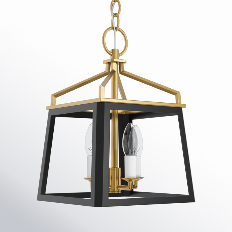 Midnight Black and Gold 4-Light Lantern Chandelier