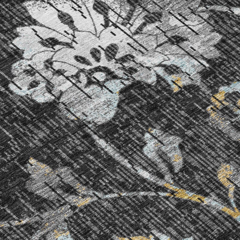 Machine Washable Indoor/Outdoor Chantille ACN2616 Floral Rug, 8' Round, Black