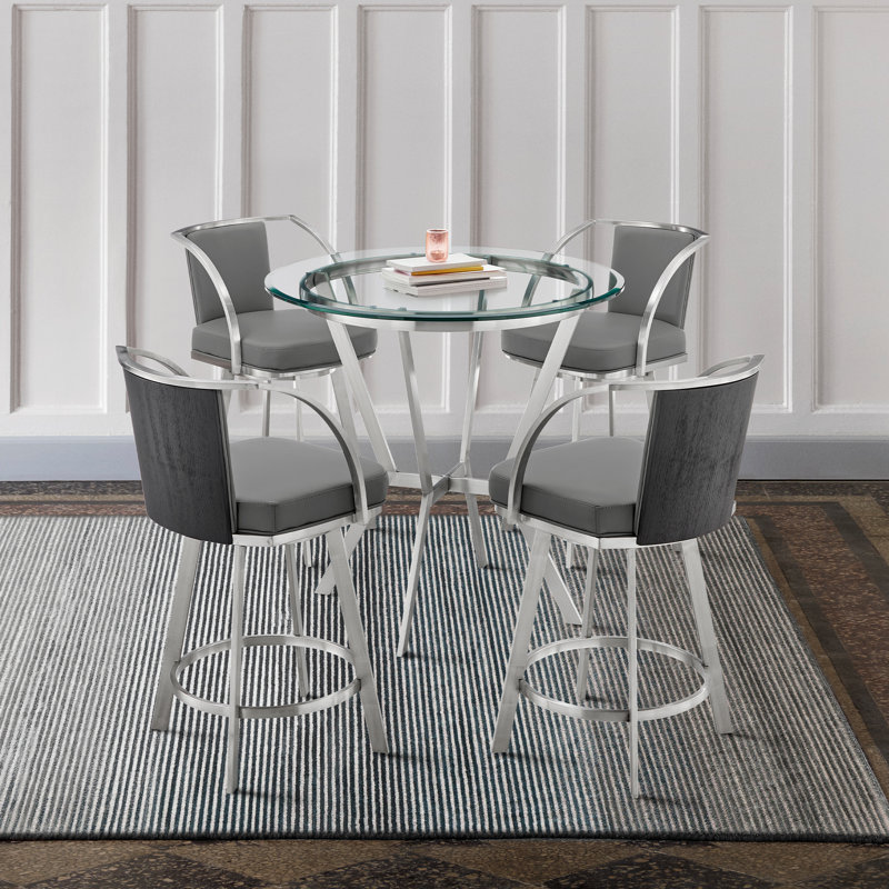 Ensemble de salle à manger à hauteur de comptoir pour 2 personnes, Argent, Chrome / Noir, 5