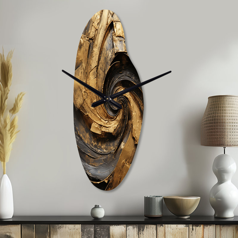 Grande sculpture d'horloge murale dorée en or noir Timeless Turn IV - Curved Shape, Moyenne