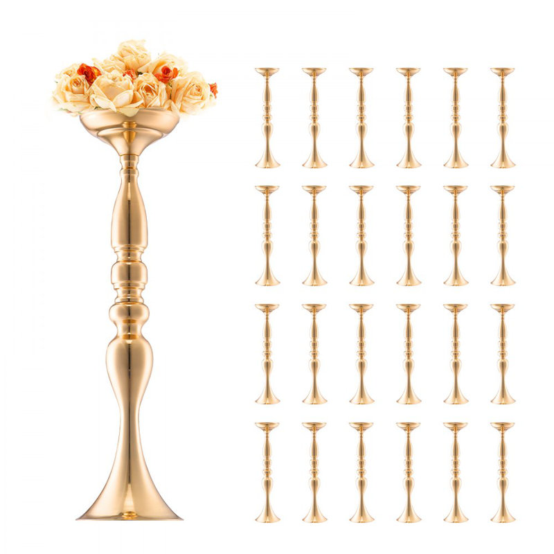 24 pièces 50cm / 19,7 "Vase à fleurs en métal or Support pour table