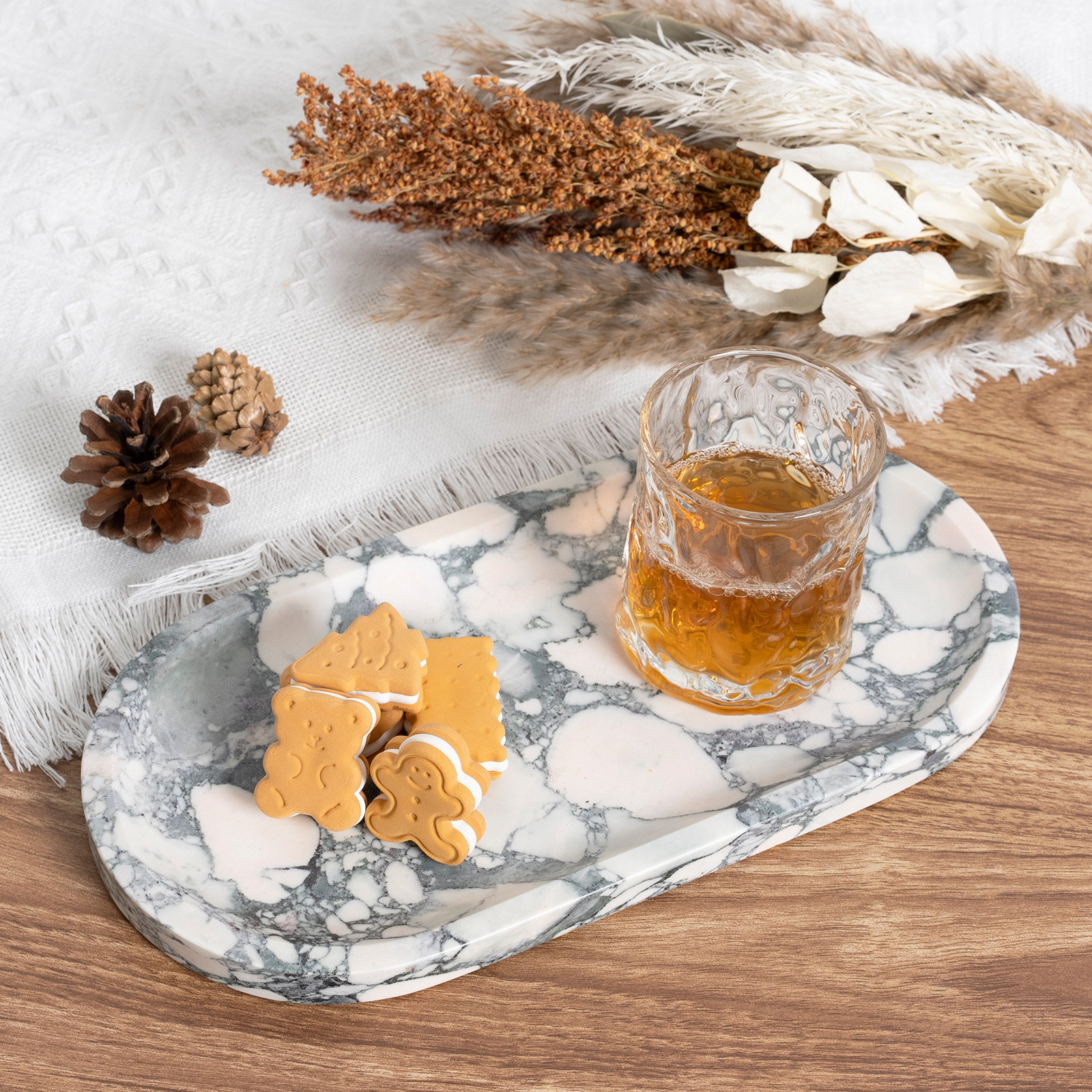 Guein Oval Natural Marble Tray, Bvlgari Grey
