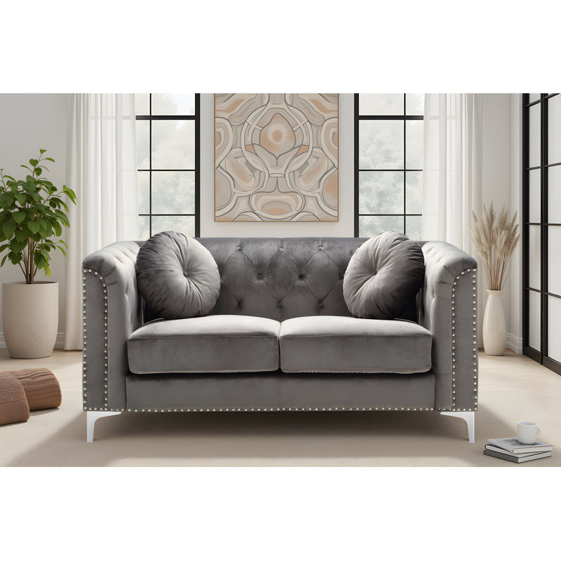 Colmar Dark Gray Velvet Loveseat, Dark Gray
