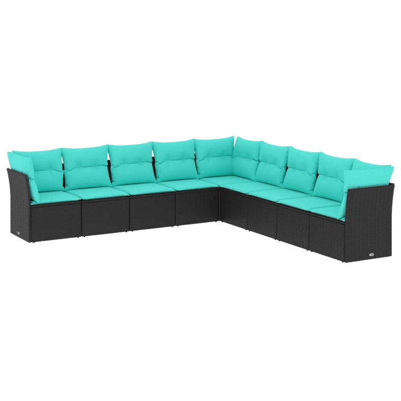  Ensemble de canapé de patio 9 pièces avec coussins en rotin de polyester noir