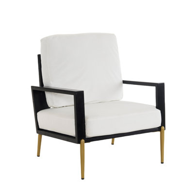Fauteuil chic en velours blanc avec pieds en métal stables et dossier rembourré Matériau respirant Détails dorés
