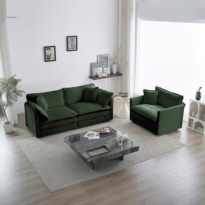 Ensemble de canapé et de chaise 2 pièces, causeuse et fauteuil d'appoint, canapé rembourré en chenille 2 pièces (1 + 2 places)