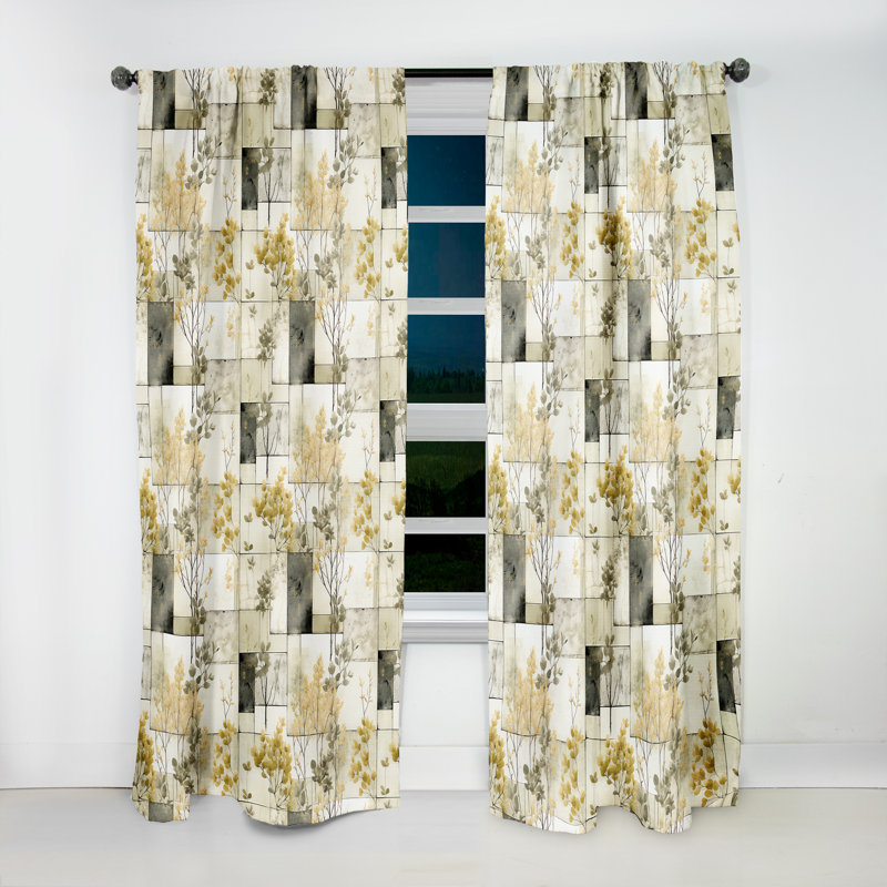 Green Cubic Botanical Dreams I - Patchwork Blackout Curtain Single Panel, 52" W x 120" L