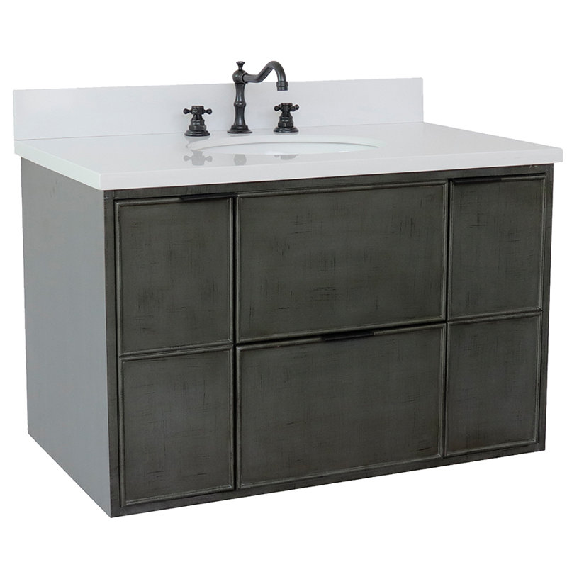 37'' Single Bathroom Vanity with Top, White Quartz