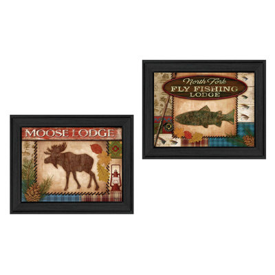 "Lodge I Collection" 2 pièces par Mollie B., reproduction d'art mural, affiche prête à accrocher, cadre noir