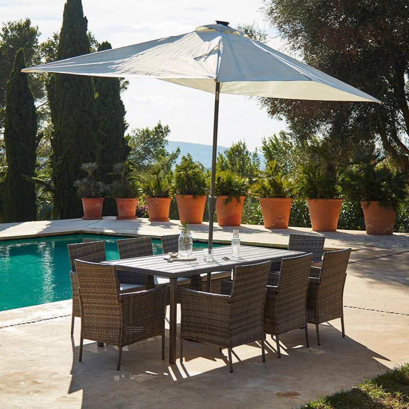 Renfoe 8 - Person Wicker Patio Dining Set with Rectangular Table , Cushions Included, Grey