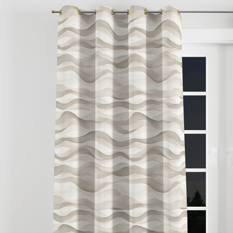 Rideaux à œillets beige Coastal Window - 1 panneau abstrait Quiet Waves, L 52 po x L 95 po, Œillets dorés