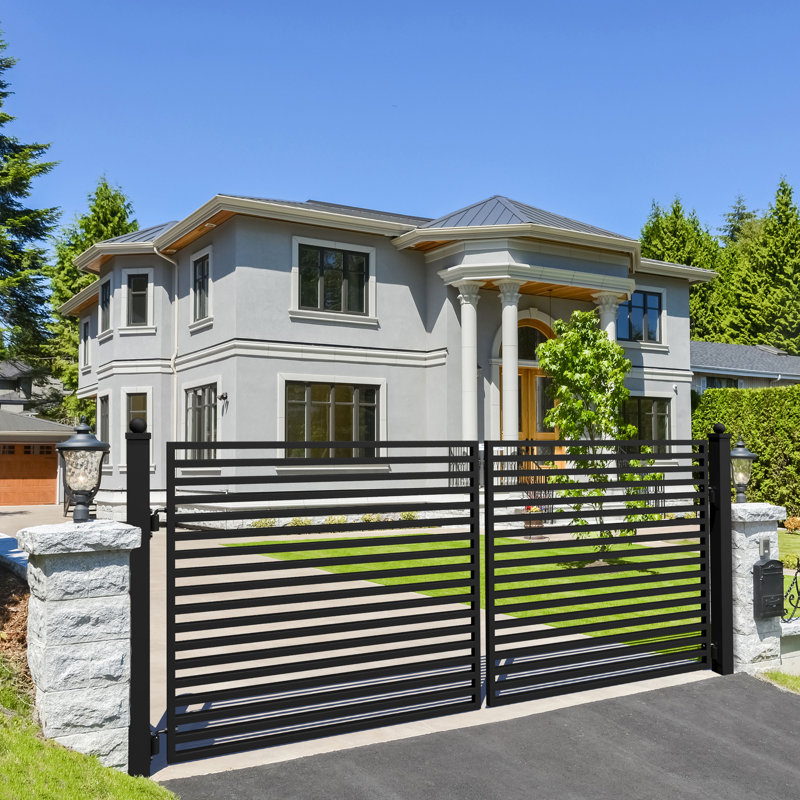 Milan Style Black Galvanized Steel Dual Swing Driveway Gate 12 x 6 Feet