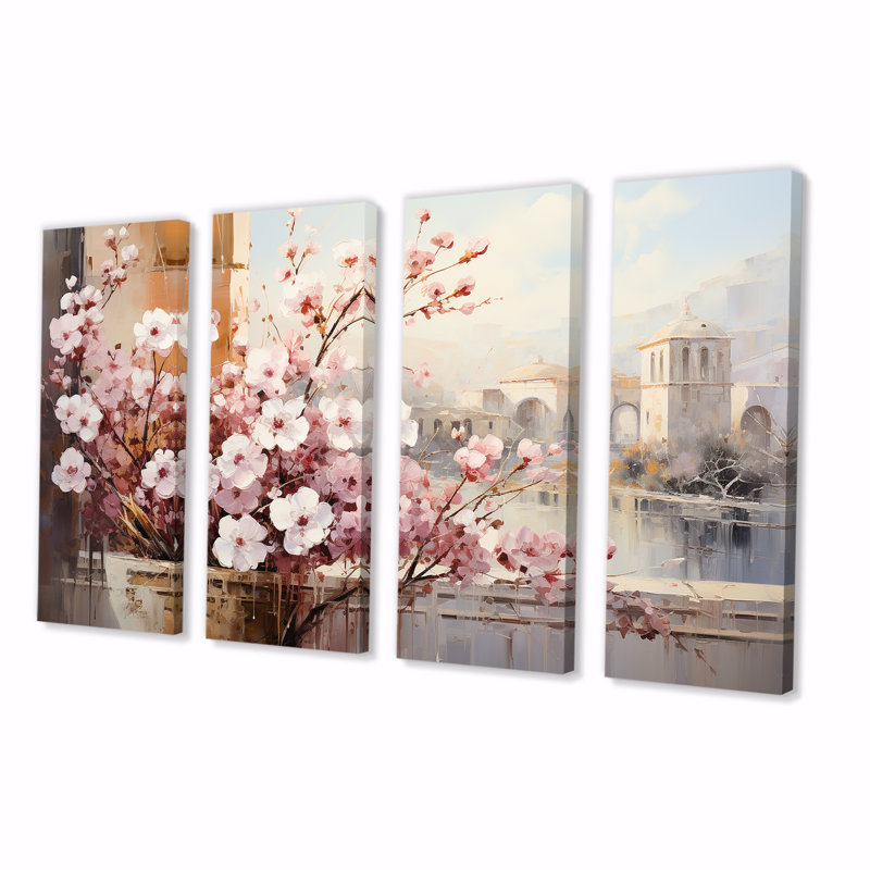 «Springtime Roman Empire Landscape I - Italy», ensemble d'art mural 4 pièces, H 28 po x l 48 po