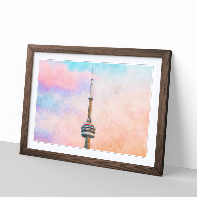 The CN Tower in Toronto Canada - Picture Frame Painting Print, 62cm H x 87cm W x 2cm D, Walnut Framed