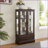 Curio Display Cabinet, Lighted American Retro with Adjustable Shelves, 2 Doors &amp; 1 Drawer, Cherry | MDF+glass-763622469