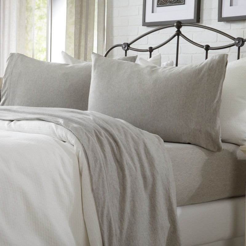 Ultra-Soft Light Grey Cotton Blend Jersey Knit Twin Sheet Set