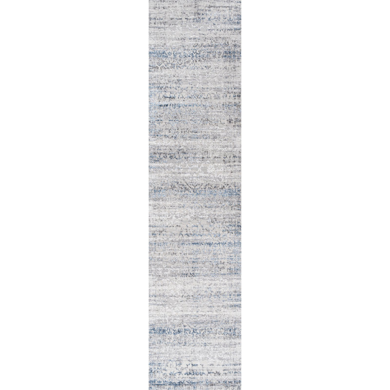 Bloomington Modern Strie' Gray/Blue Rug, Runner 2' x 10'