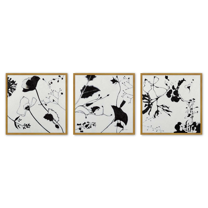 «Bold Bloom», ensemble de 3 impressions dramatiques, 16 po x 16 po, Impression encadrée, Or poli