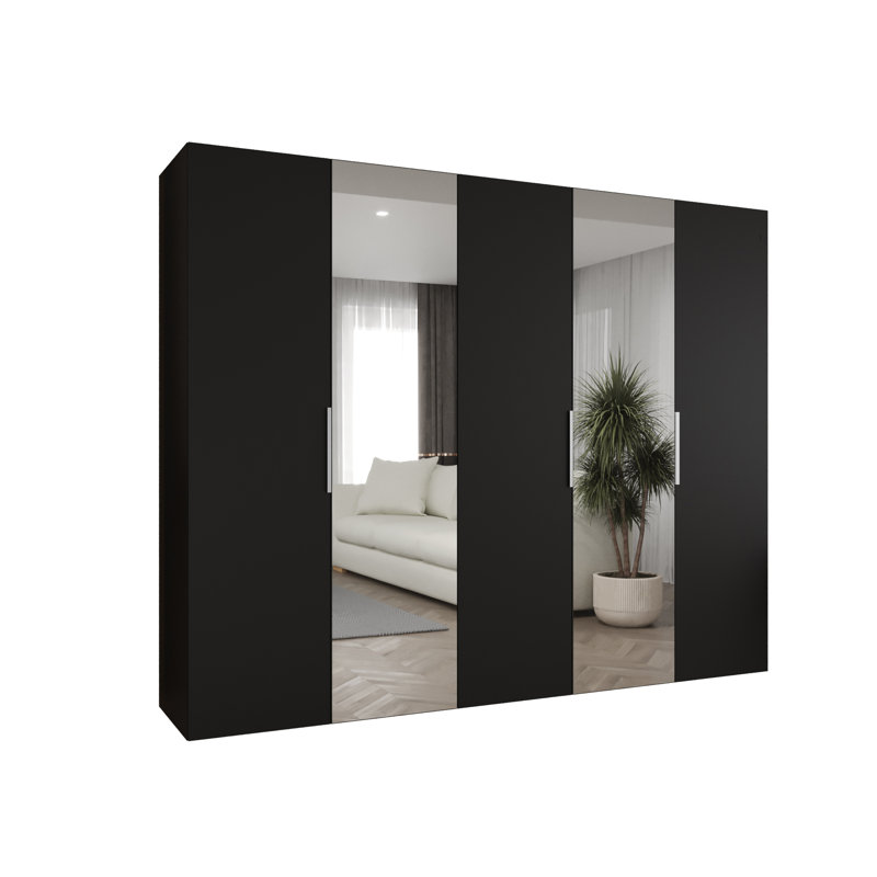 Manufactured Wood Wardrobe, black matt + handles: cashmere