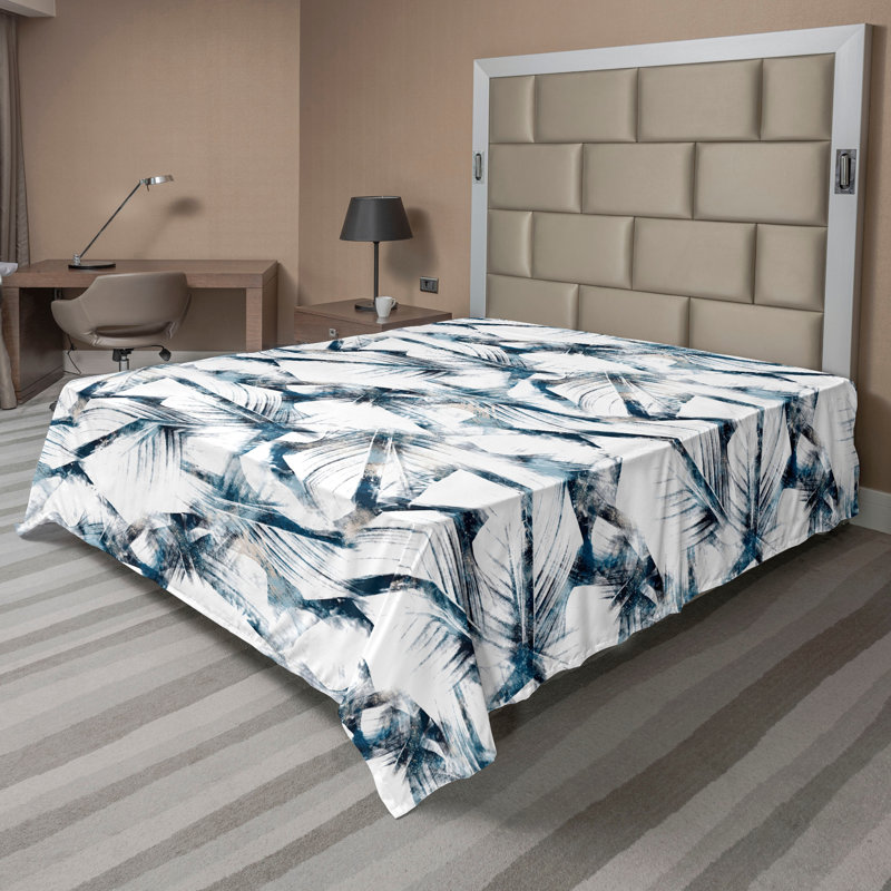 «Ambesonne», drap plat abstrait, conception grungy d'art foliaire bleu nuit et blanc