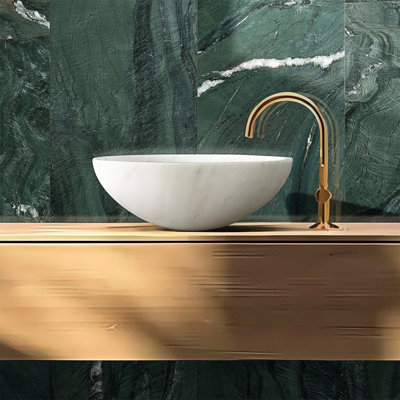 White Natural Marble Bathroom Vessel Sink