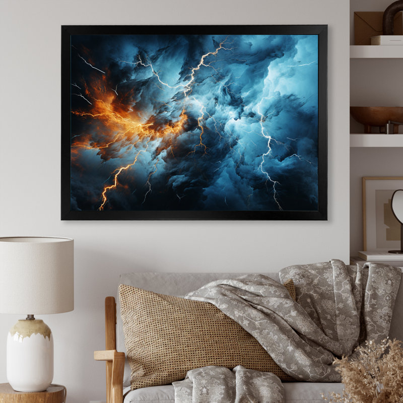 " Lightning Electric Symphony I ", Black Single Picture Framed, 16" H x 32" W x 1" D
