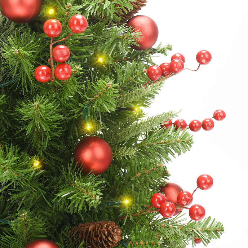 3 ft / 90cm Outdoor Christmas Tree Set of 2, Pre-Lit Artificial Trees with Metal Stakes