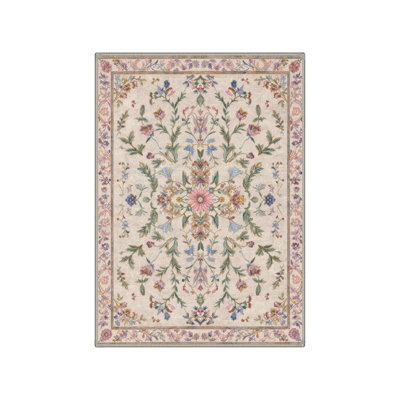 Vintage Floral Area Rug 5' x 7' for Dining Room, Multicolor Beige