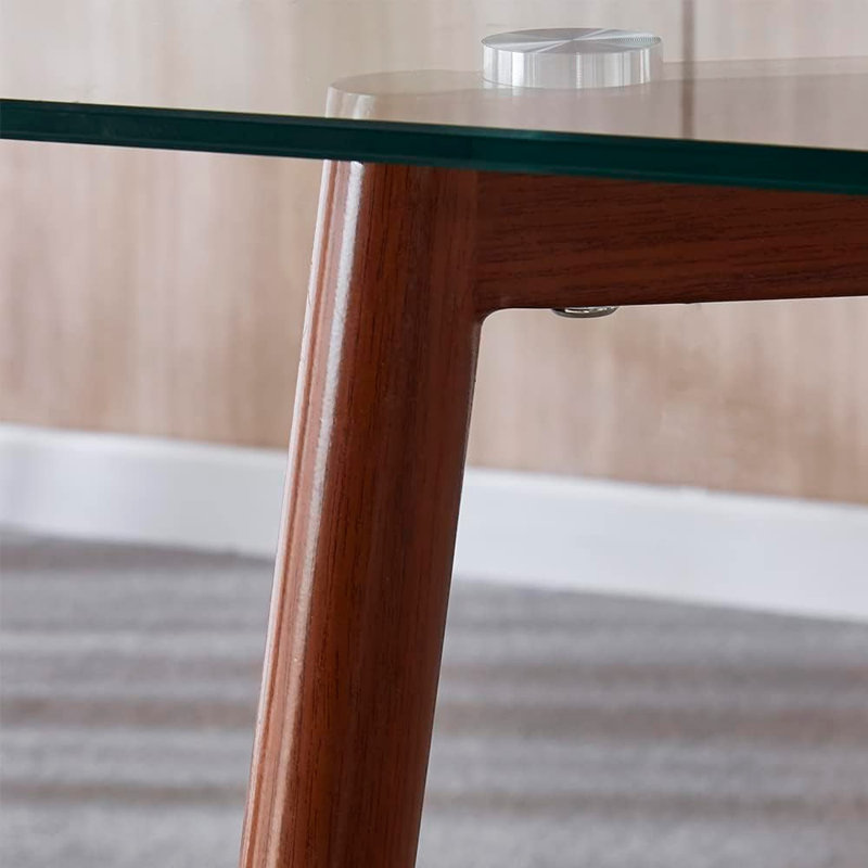 Strathcona Glass Top Metal Base Dining Table, Walnut, 29.5"H x 55"L x 33"W