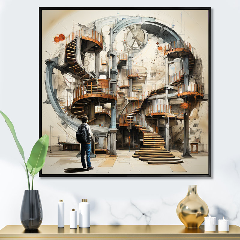 Reproduction d'escalier surréalisme sur toile, H 24 po x l 24 po x P 1 po, Cadre flottant noir