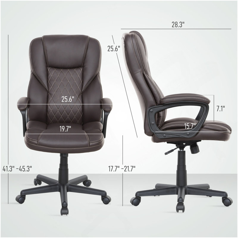 Fauteuil de direction en similicuir avec hauteur réglable et roulettes pivotantes, chaise de bureau ergonomique à haut dossier, pour la maison et le bureau