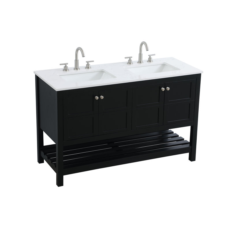 54 inch Double Bathroom Vanity in White, Black