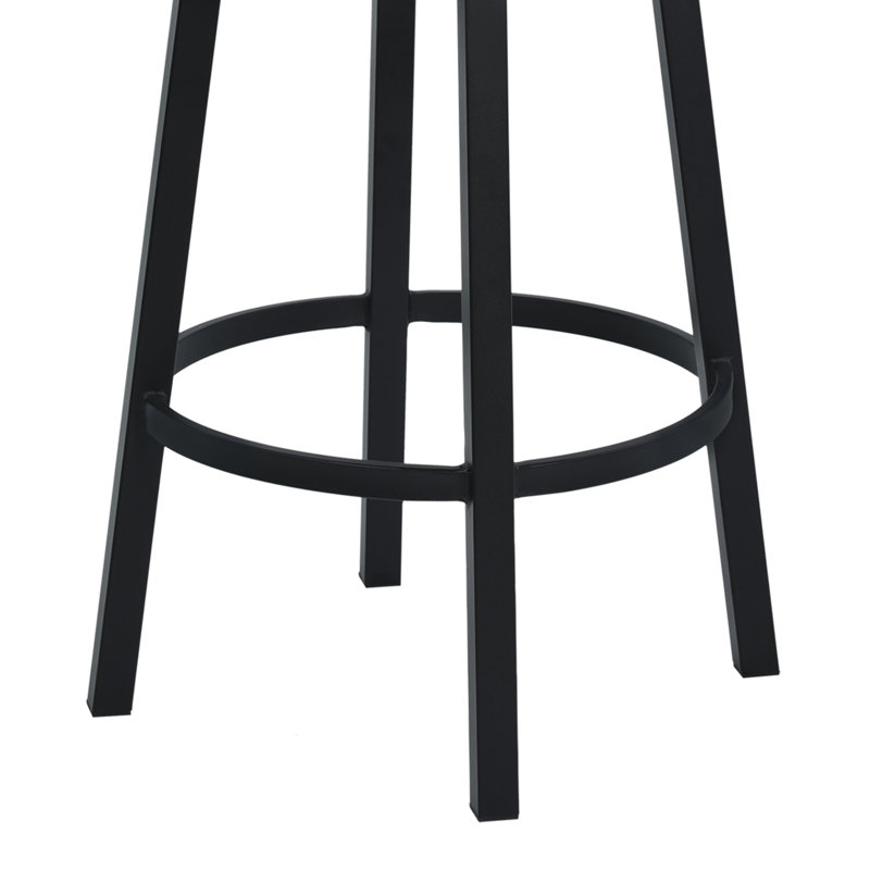 Deherrera Modern Swivel Counter or Bar Stool with Open Low Back and Footrest in Metal and Faux Leather, Black, Ford Black